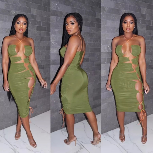 💋DRAWSTRING ROPE HOLLOW-OUT DRESS!!! - Picture 2 of 15